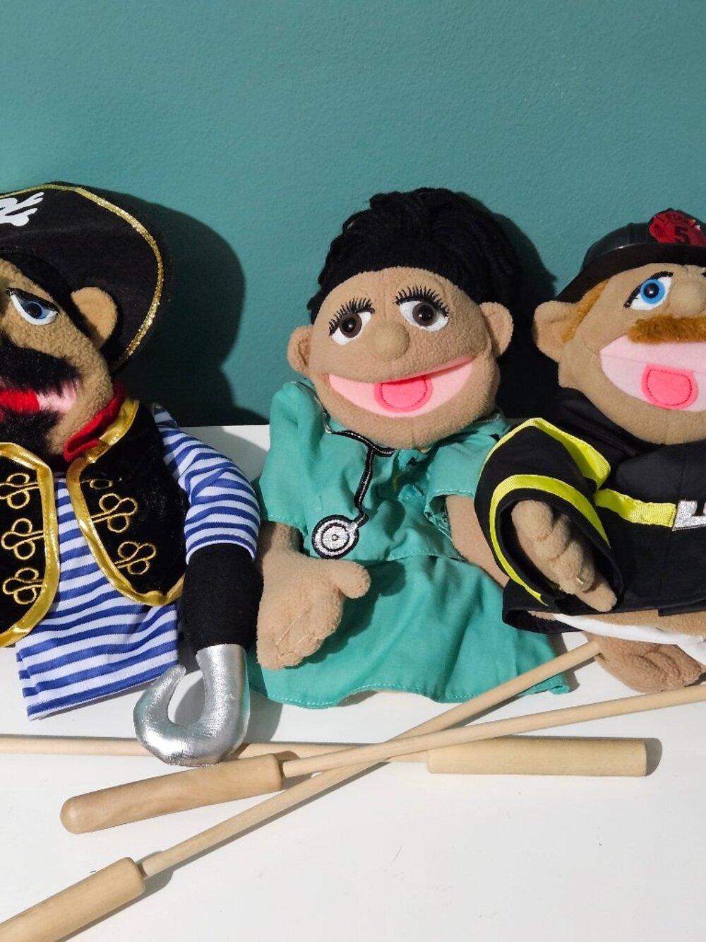 Vintage Melissa & Doug Children's Hand Puppets Doctor Firefighter Pirate